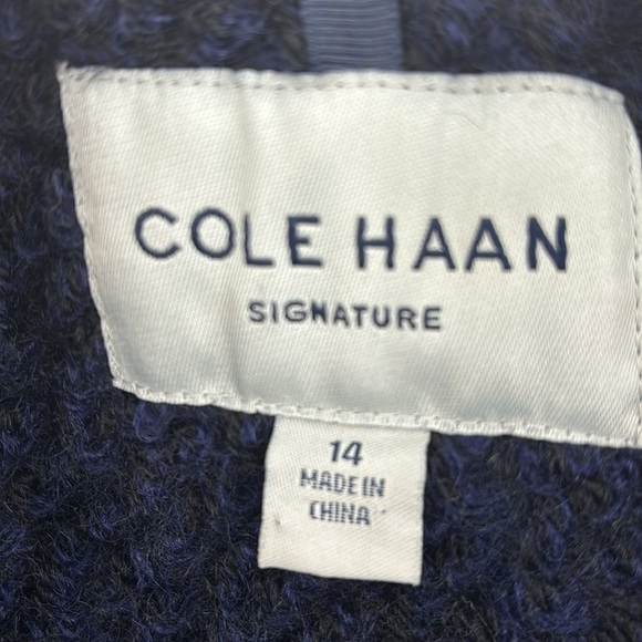 Cole Haan Signature wool blend Navy/Blue boucle Pea Coat oversized collar sze 14 - Picture 6 of 12